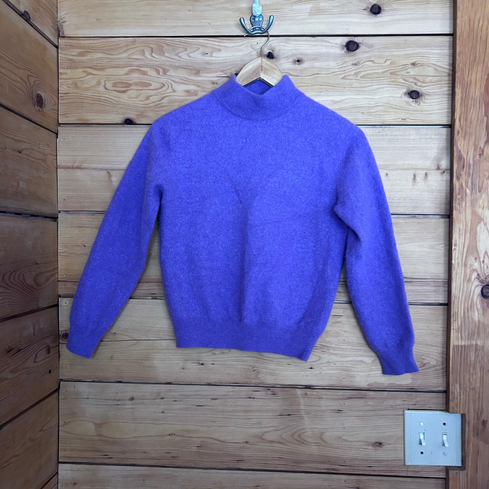 Vintage Merino Wool Sweater Kids Large Violet Purple Mock Neck Knit Pullover MCM